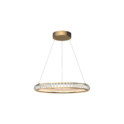 Round Gold Crystal Chandelier Aluminum Clear Crystal Integrated LED Italian 3-Step Dimming