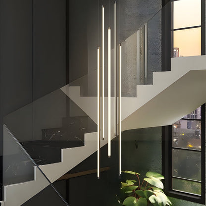 Staircase Chandelier Aluminum Acrylic Black White Strip Integrated LED Modern Remote Control Full Dimming Six Configurations 3-Light to 8-Light
