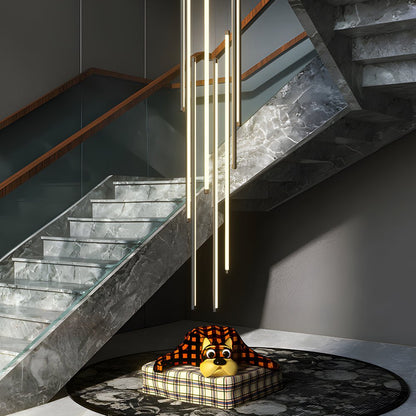 Staircase Chandelier Aluminum Acrylic Black White Strip Integrated LED Modern Remote Control Full Dimming Six Configurations 3-Light to 8-Light