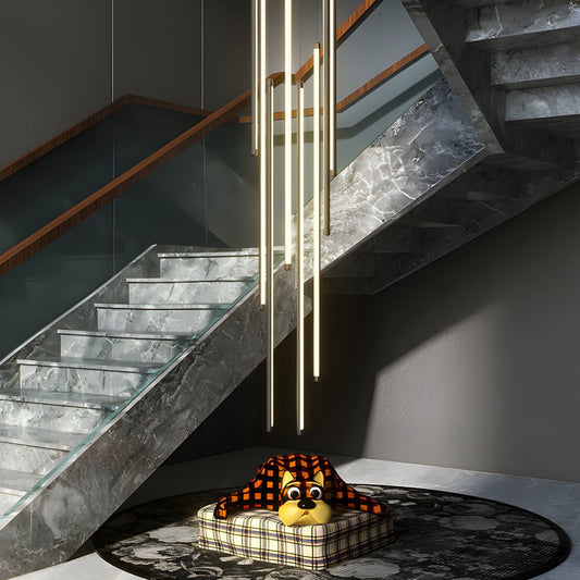 Staircase Chandelier Aluminum Acrylic Black White Strip Integrated LED Modern Remote Control Full Dimming Six Configurations 3-Light to 8-Light