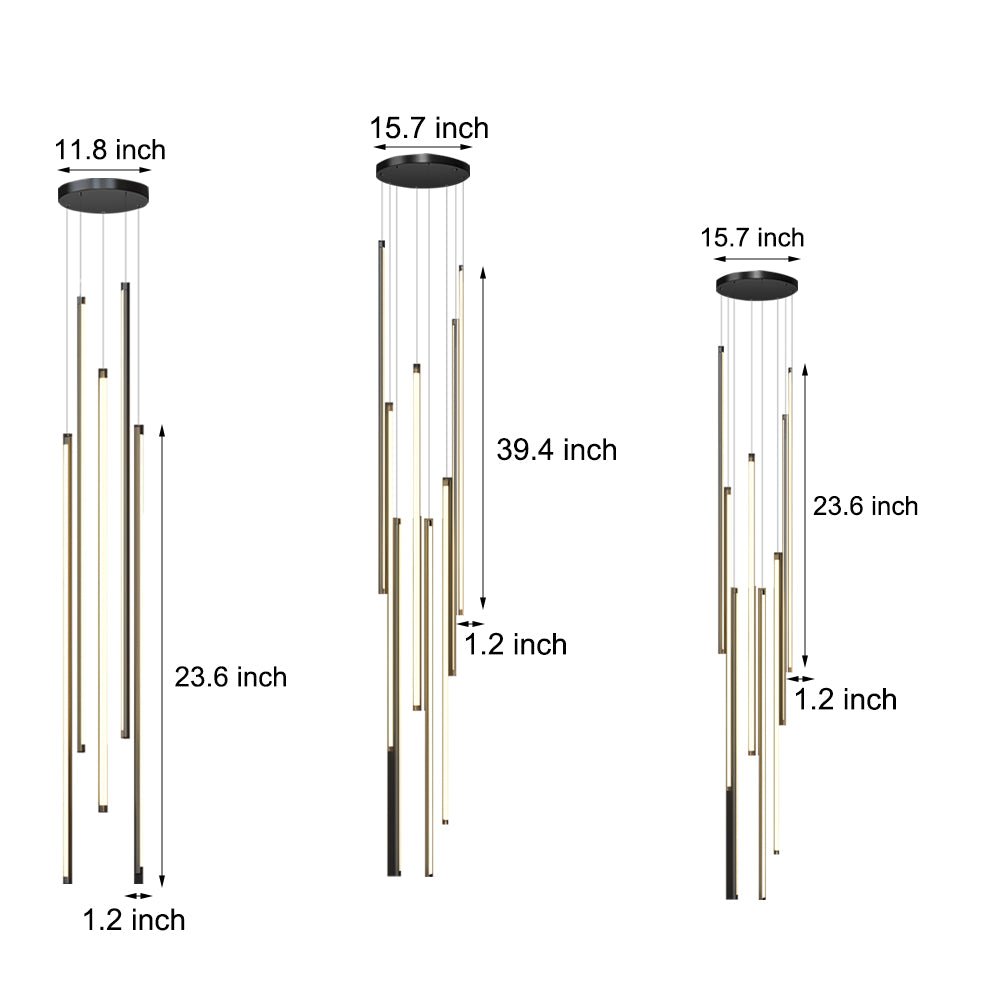 Staircase Chandelier Aluminum Acrylic Black White Strip Integrated LED Modern Remote Control Full Dimming Six Configurations 3-Light to 8-Light