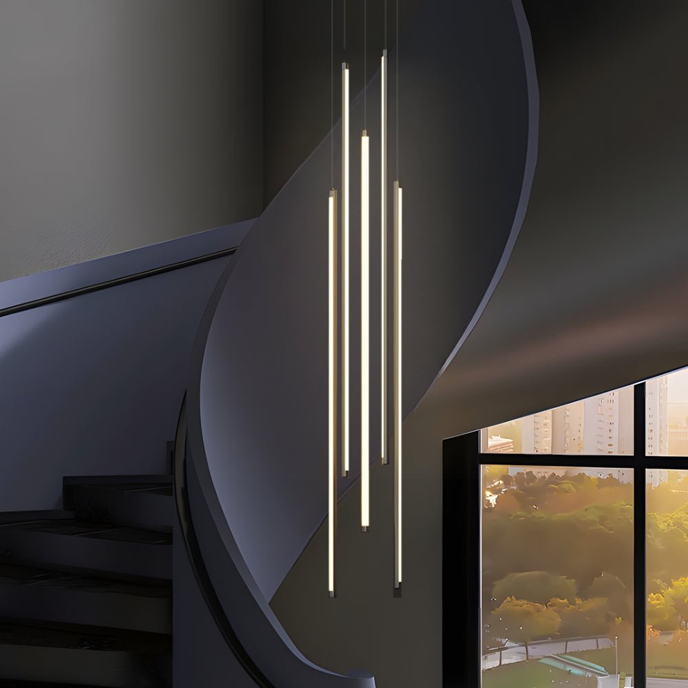 Staircase Chandelier Aluminum Acrylic Black White Strip Integrated LED Modern Remote Control Full Dimming Six Configurations 3-Light to 8-Light