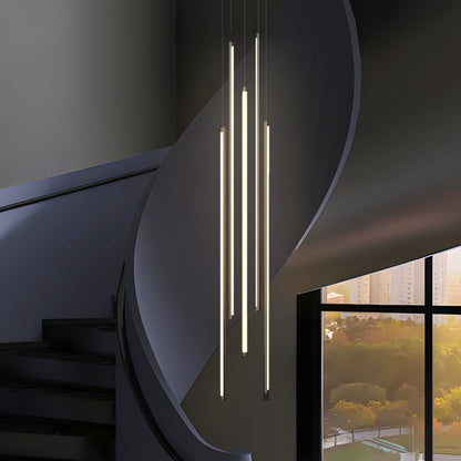 Staircase Chandelier Aluminum Acrylic Black White Strip Integrated LED Modern Remote Control Full Dimming Six Configurations 3-Light to 8-Light