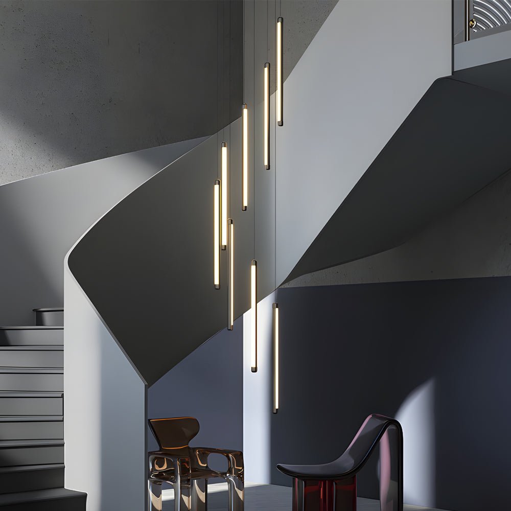Staircase Chandelier Aluminum Acrylic Black White Strip Integrated LED Modern Remote Control Full Dimming Six Configurations 3-Light to 8-Light