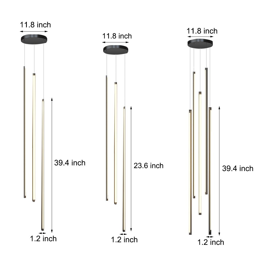 Staircase Chandelier Aluminum Acrylic Black White Strip Integrated LED Modern Remote Control Full Dimming Six Configurations 3-Light to 8-Light