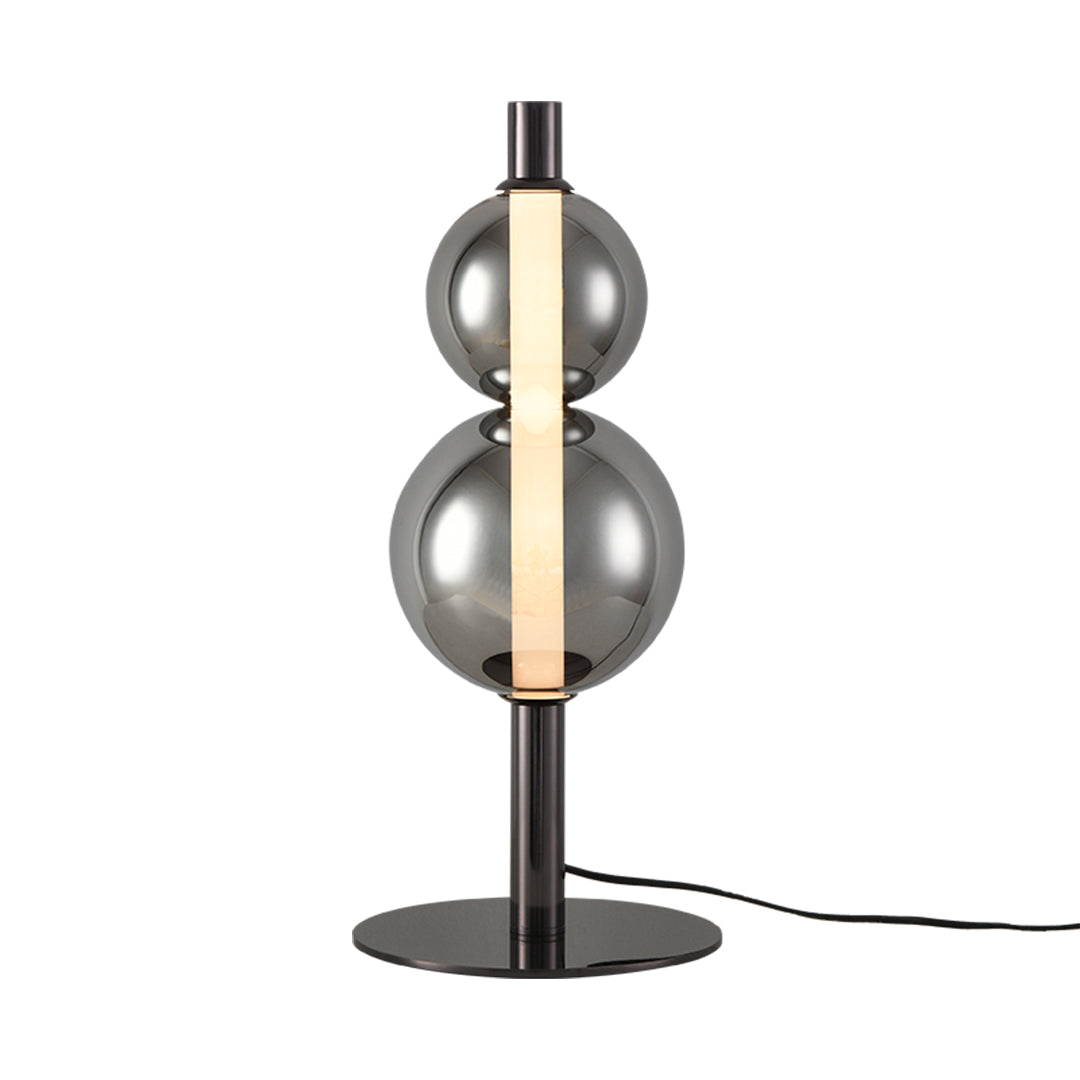 Sculptural Double Globe Table Lamp Pearl Black Iron Smoked Glass Full Spectrum Tri-Color LED Eye Care 8W 21.65 Inch