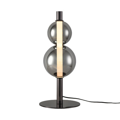 Sculptural Double Globe Table Lamp Pearl Black Iron Smoked Glass Full Spectrum Tri-Color LED Eye Care 8W 21.65 Inch
