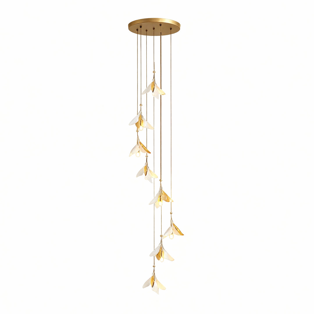 Staircase Chandelier Ceramic Flower Gold Iron E27 Vintage 4-30 Head Warm White