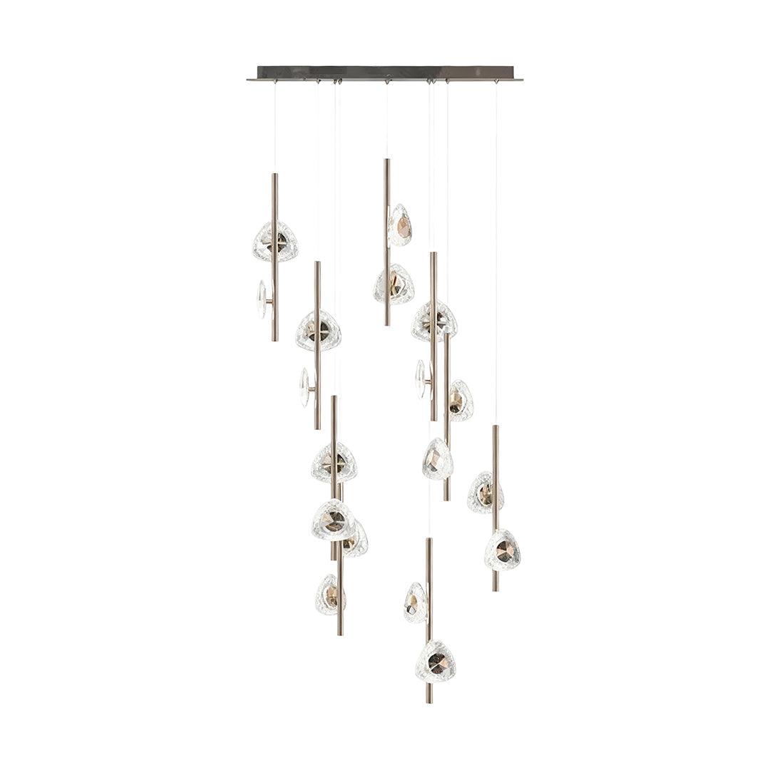 Staircase Chandelier Aluminium Crystal 20-Head Staggered Asymmetric Cascade Integrated LED Terracotta Gold Modern 3-Step Colour Temperature