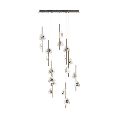 Staircase Chandelier Aluminium Crystal 20-Head Staggered Asymmetric Cascade Integrated LED Terracotta Gold Modern 3-Step Colour Temperature