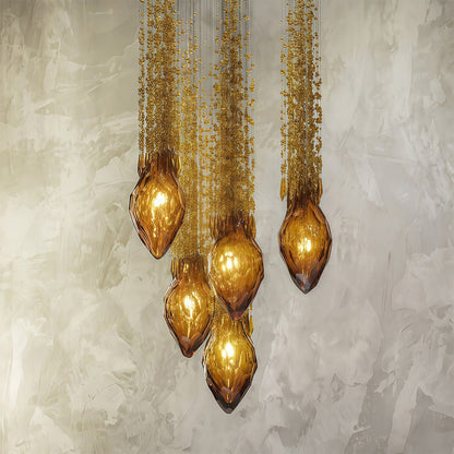 Staircase Chandelier Amber Glass Crystal 25-Head Cognac Warm White