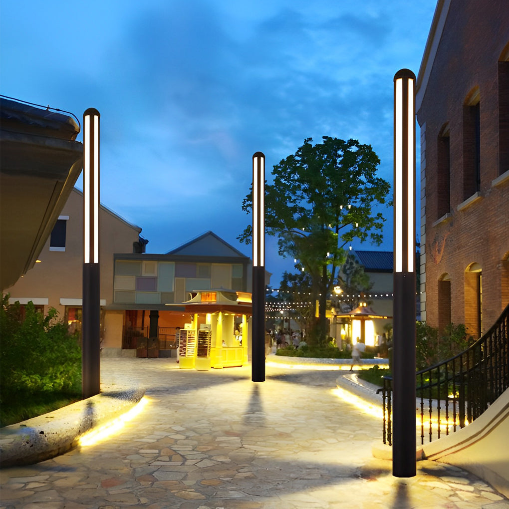 Tall Outdoor LED Bollard Light Slender Cylindrical Aluminum Black IP65 4 Heights