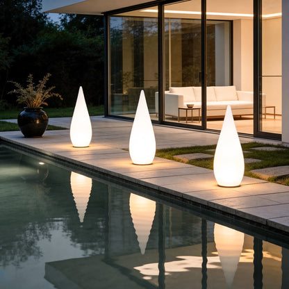 Modern Teardrop LED Outdoor Floor Lamp IP65 Solar/Hardwired/Battery White PE