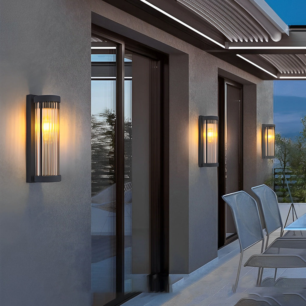Modern Black Outdoor Wall Sconce Solar or Hardwired Stainless Steel Glass LED 3000K