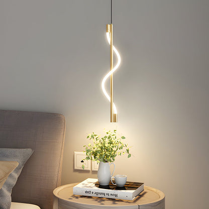 Vertical Spiral Rope Shade Copper LED Pendant Light with Remote Dimming