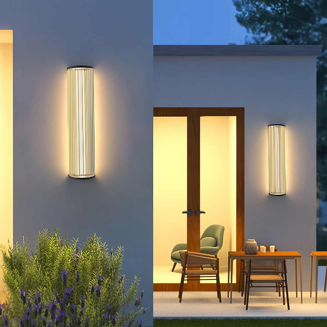 Vertical Fluted Stainless Steel LED Outdoor Wall Sconce IP65 Solar/Hardwired