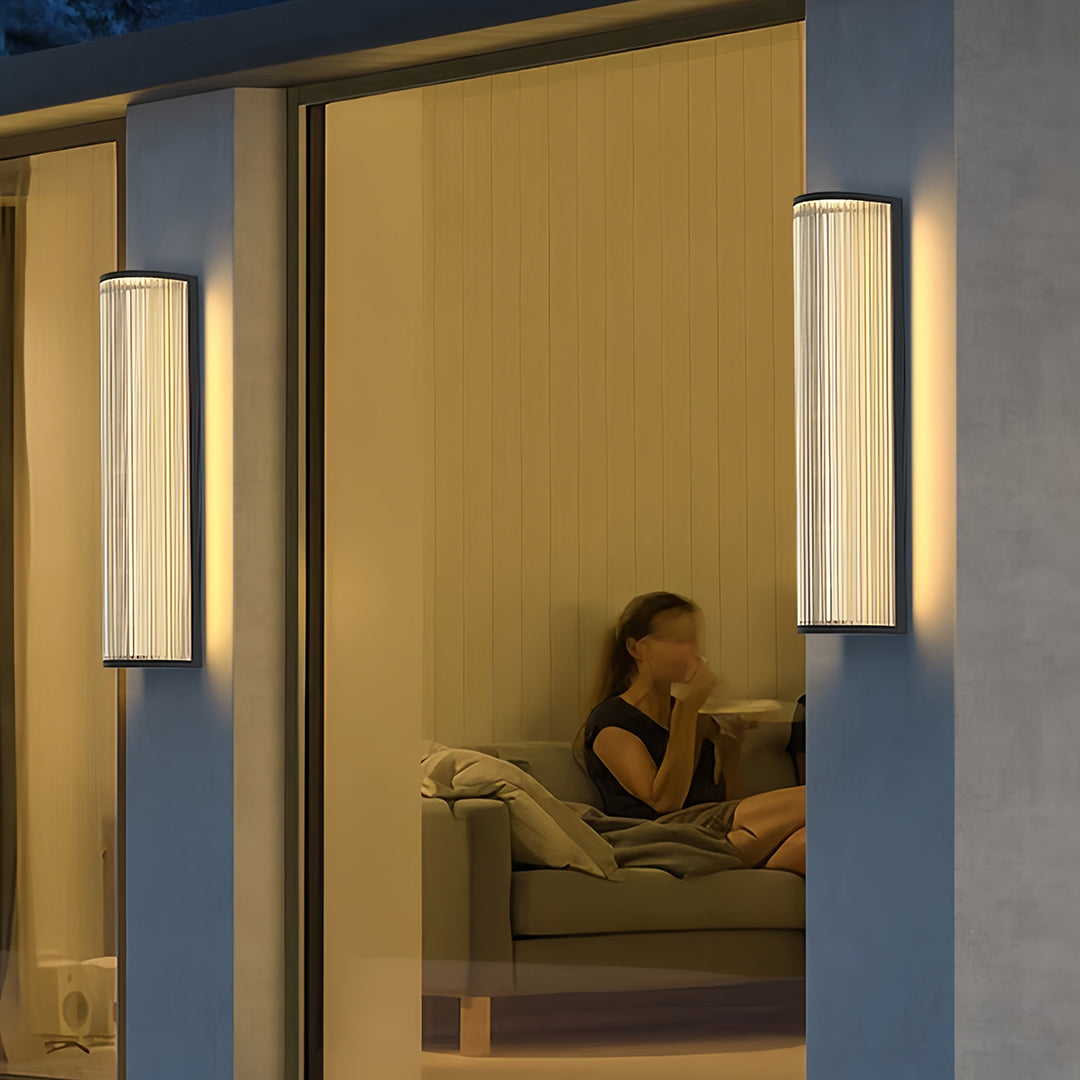 Vertical Fluted Stainless Steel LED Outdoor Wall Sconce IP65 Solar/Hardwired