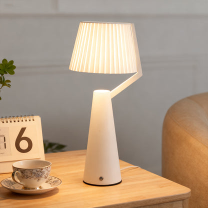 Nordic Pleated PS Shade Table Lamp Iron Base USB Rechargeable Touch Dimmable Black White 14.96 Inch