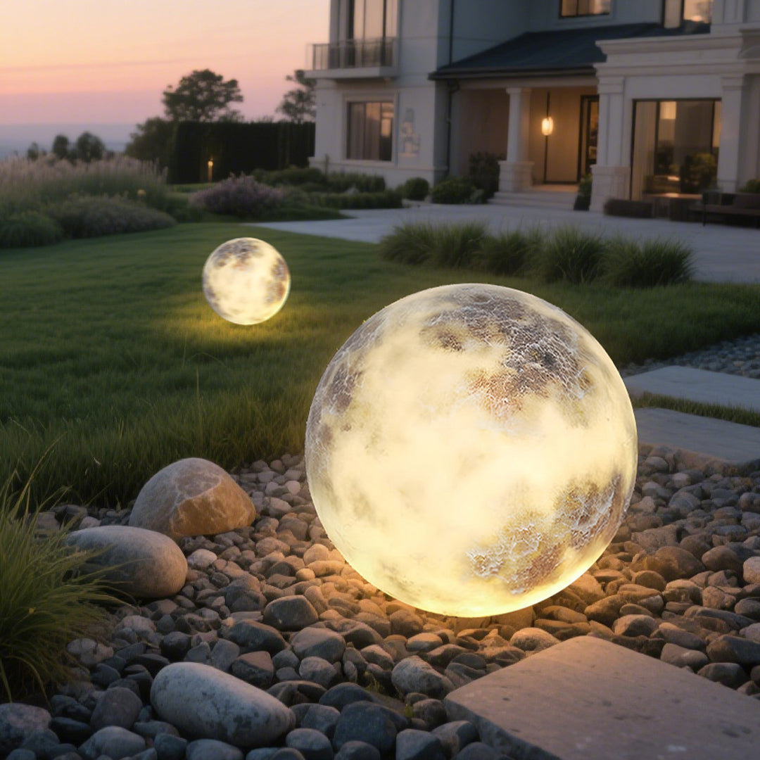 Hardwired LED Outdoor Moon Sphere Lawn Light 3D Lunar Texture PE Plastic IP65 3000K Warm White Garden Courtyard Terrace