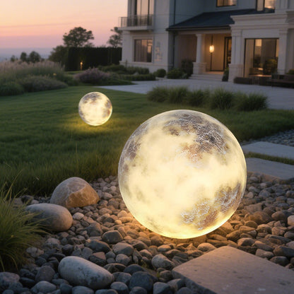 Hardwired LED Outdoor Moon Sphere Lawn Light 3D Lunar Texture PE Plastic IP65 3000K Warm White Garden Courtyard Terrace