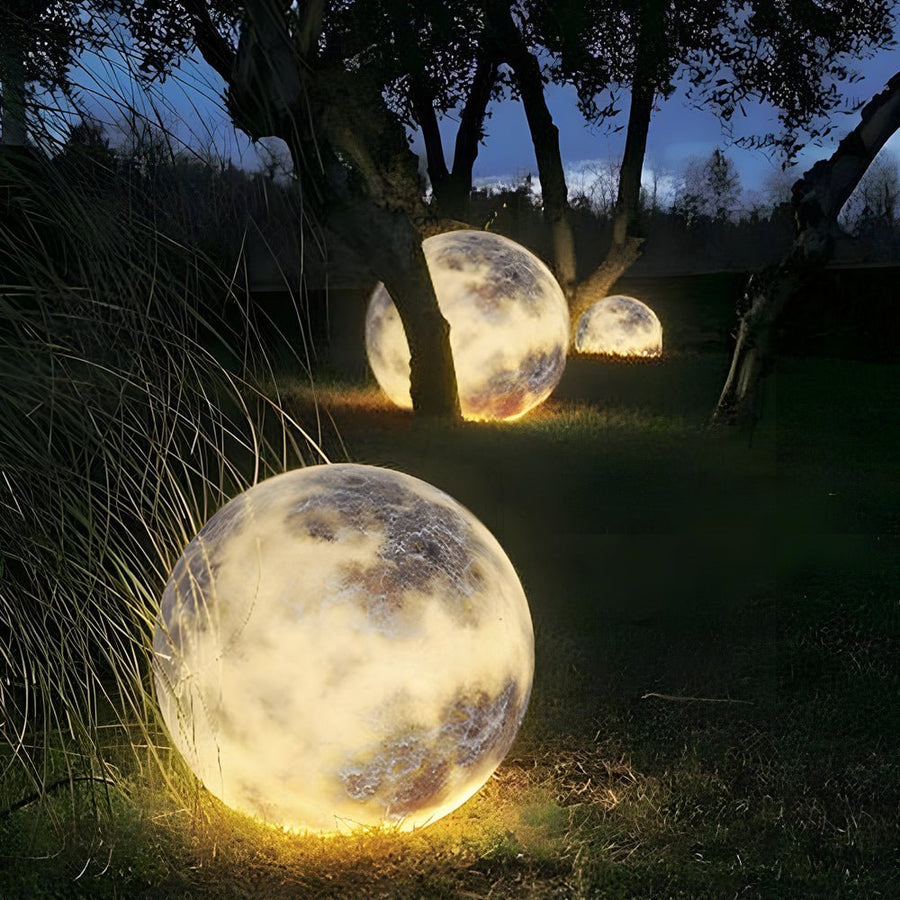 Hardwired LED Outdoor Moon Sphere Lawn Light 3D Lunar Texture PE Plastic IP65 3000K Warm White Garden Courtyard Terrace