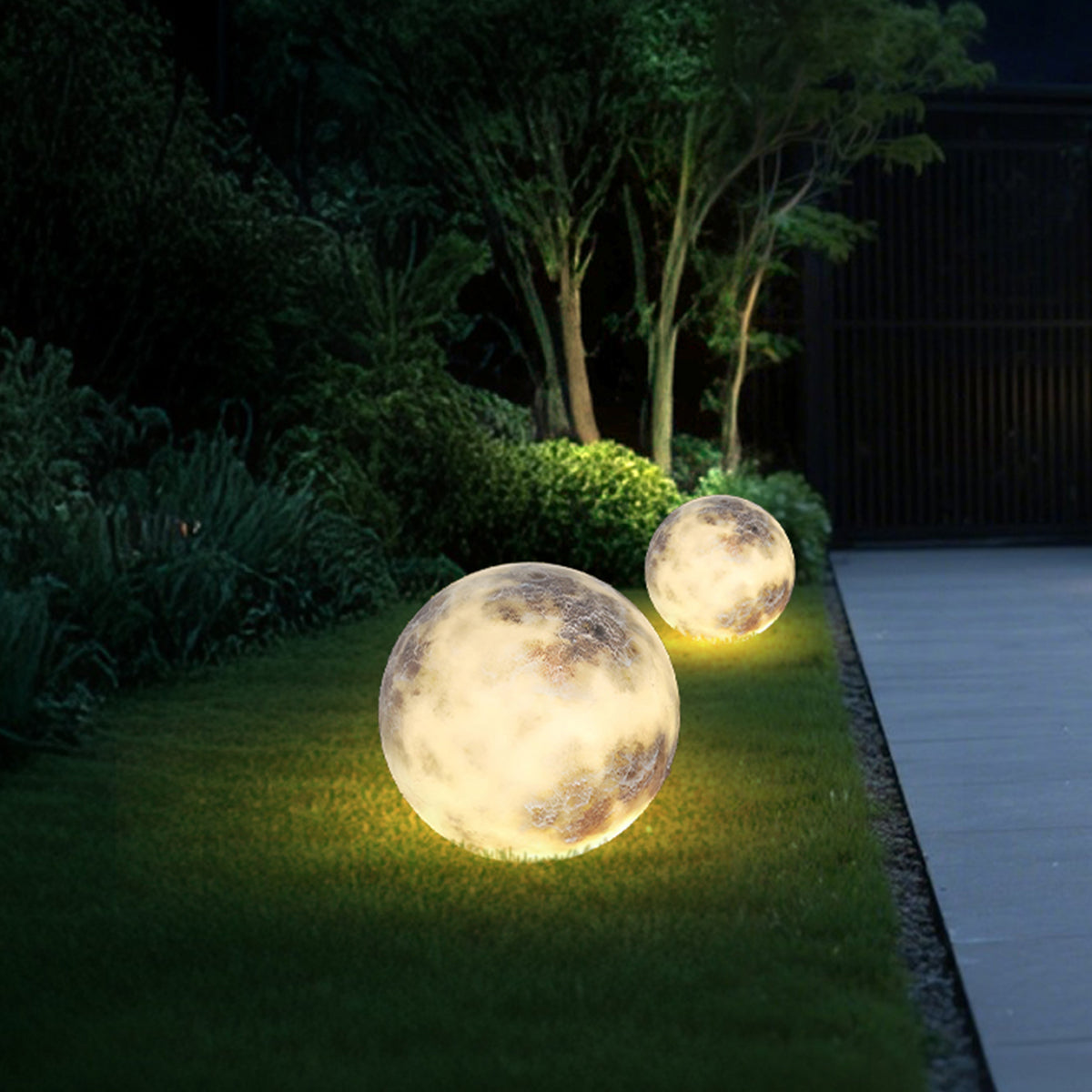 Hardwired LED Outdoor Moon Sphere Lawn Light 3D Lunar Texture PE Plastic IP65 3000K Warm White Garden Courtyard Terrace