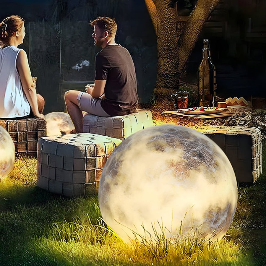 Hardwired LED Outdoor Moon Sphere Lawn Light 3D Lunar Texture PE Plastic IP65 3000K Warm White Garden Courtyard Terrace