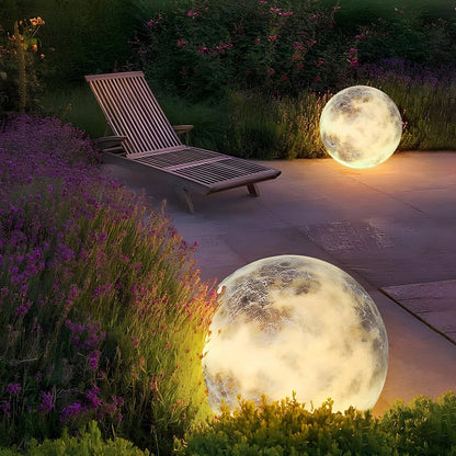 Hardwired LED Outdoor Moon Sphere Lawn Light 3D Lunar Texture PE Plastic IP65 3000K Warm White Garden Courtyard Terrace