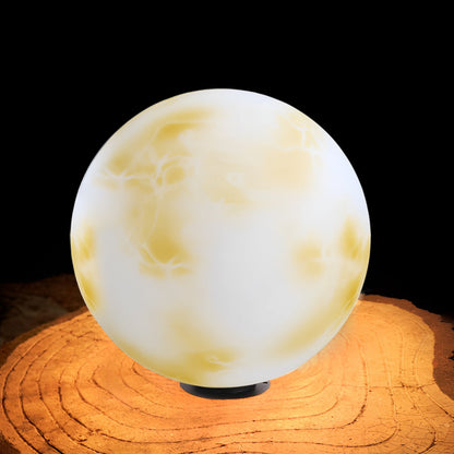 Moon Shaped Outdoor Pillar Light PE Sphere Solar or Hardwired IP65 5 Diameters 3D Lunar Glow Garden