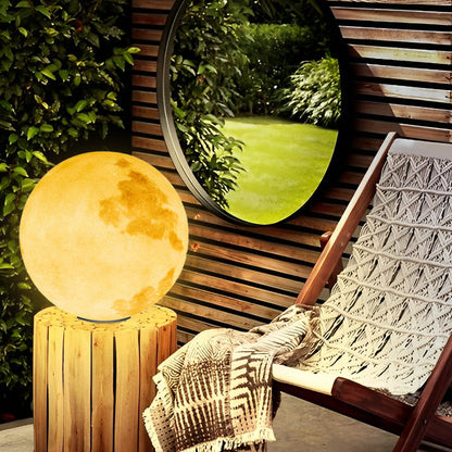 Moon Shaped Outdoor Pillar Light PE Sphere Solar or Hardwired IP65 5 Diameters 3D Lunar Glow Garden