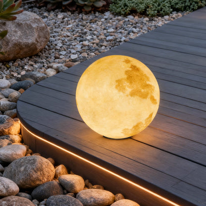 Moon Shaped Outdoor Pillar Light PE Sphere Solar or Hardwired IP65 5 Diameters 3D Lunar Glow Garden