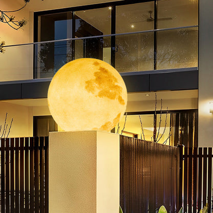 Moon Shaped Outdoor Pillar Light PE Sphere Solar or Hardwired IP65 5 Diameters 3D Lunar Glow Garden