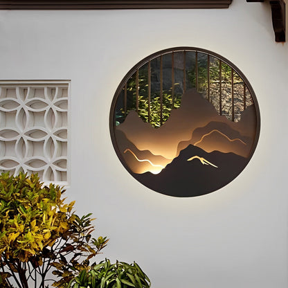 Mountain Landscape Round Outdoor Wall Light Iron LED 3000K 3 Sizes IP54