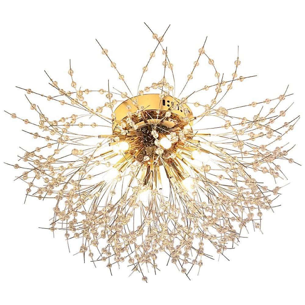 Traditional Crystal Flower Branch Ceiling Light — Classic Gold Silver Metal G9 LED 6 Light Warm White