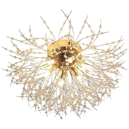 Traditional Crystal Flower Branch Ceiling Light — Classic Gold Silver Metal G9 LED 6 Light Warm White