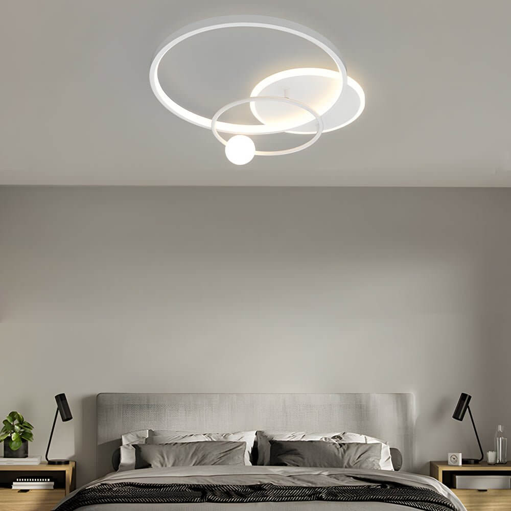 Three Ring Multi-Circle LED Flush Mount Gold White Black Remote Dimming