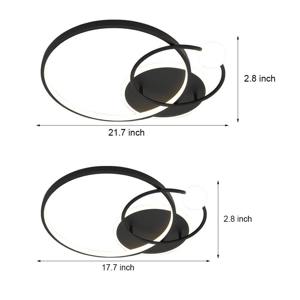 Three Ring Multi-Circle LED Flush Mount Gold White Black Remote Dimming