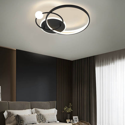 Three Ring Multi-Circle LED Flush Mount Gold White Black Remote Dimming