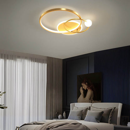 Three Ring Multi-Circle LED Flush Mount Gold White Black Remote Dimming