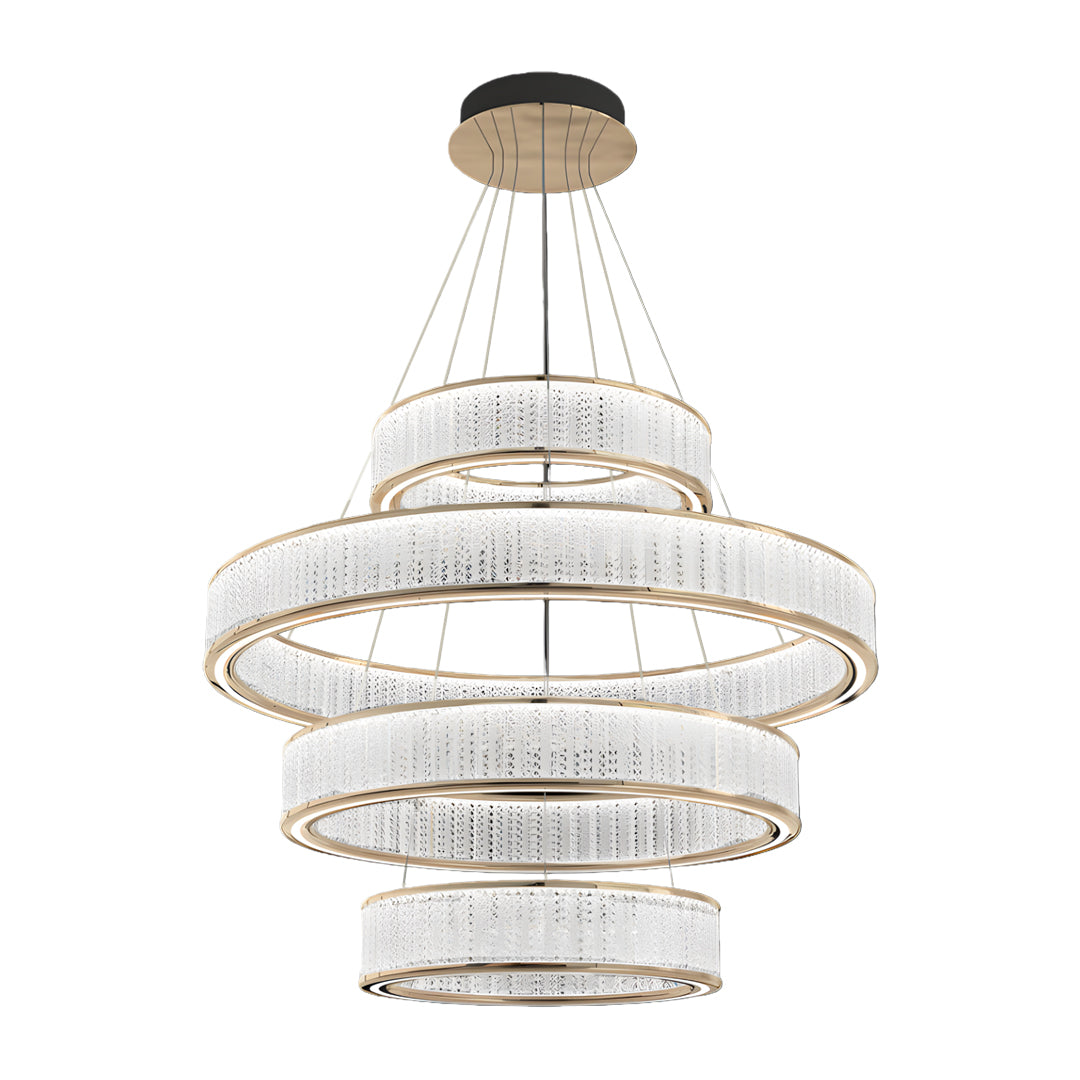 Tiered Crystal Ring Chandelier Gold Aluminium LED 3-Step CCT Bedroom Living Room Hotel