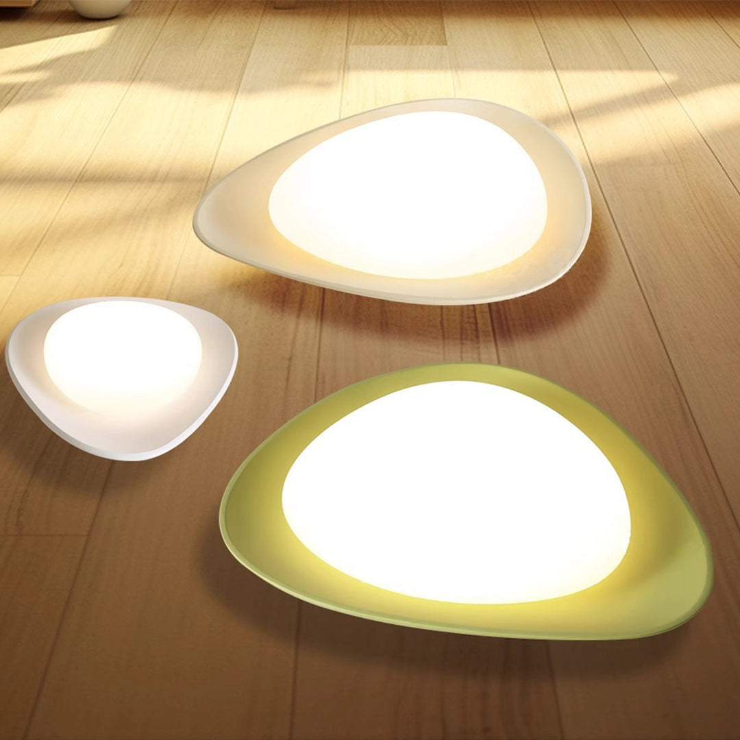 Pebble Shape Full Spectrum Flush Mount Resin Green Beige White Two Sizes