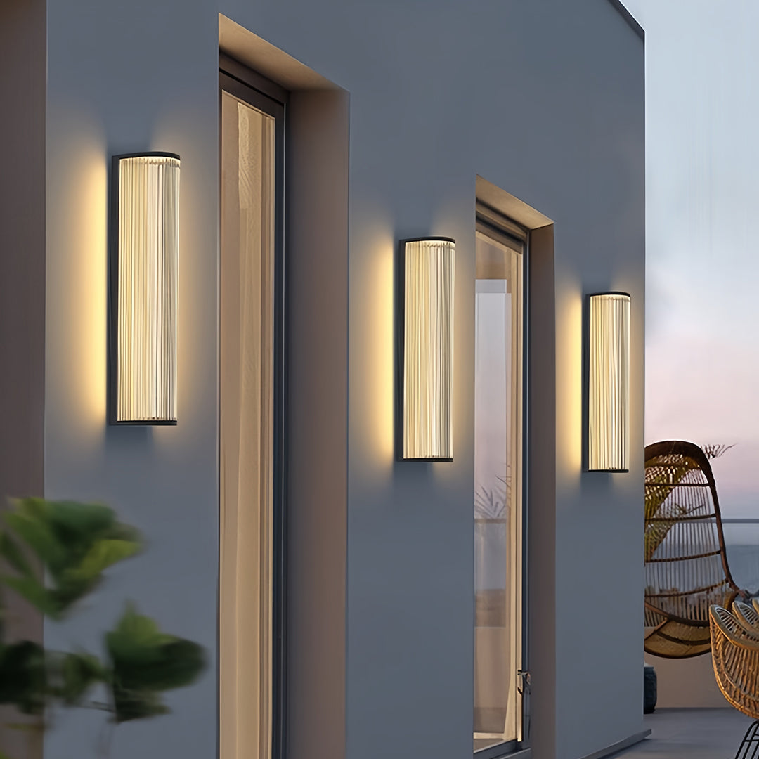 Vertical Fluted Stainless Steel LED Outdoor Wall Sconce IP65 Solar/Hardwired