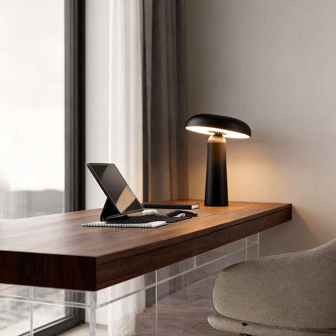 Mushroom Tiltable Touch Dimming Table Lamp Rechargeable White Black Yellow