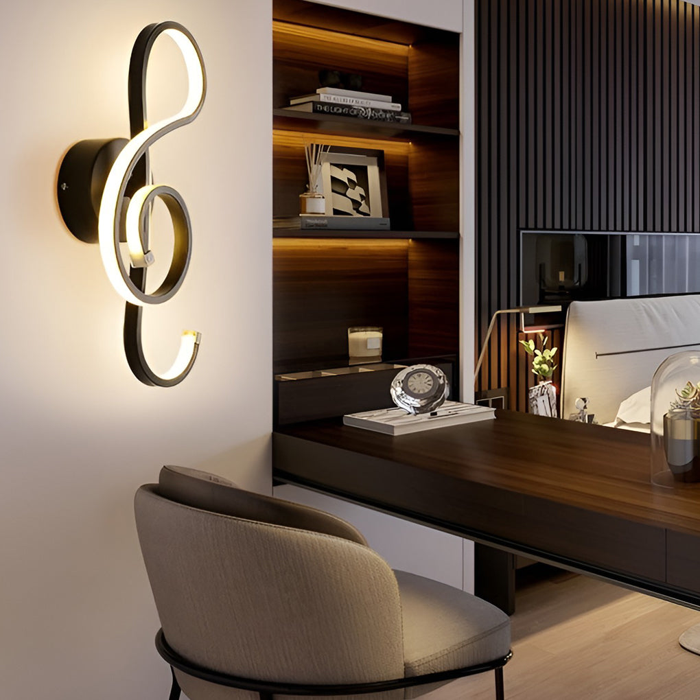 Musical Note LED Wall Sconce Aluminium Modern Decorative Bedroom Hallway Black White