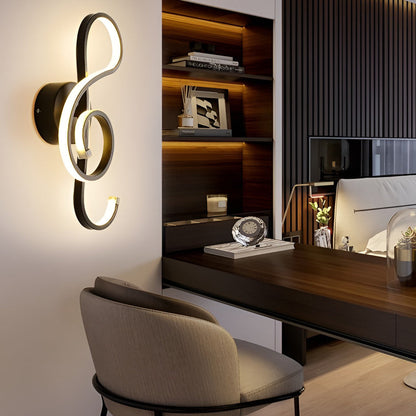 Musical Note LED Wall Sconce Aluminium Modern Decorative Bedroom Hallway Black White