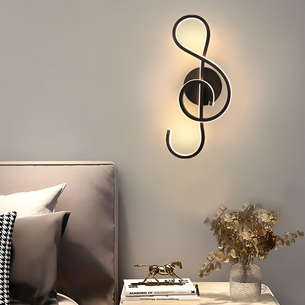 Musical Note LED Wall Sconce Aluminium Modern Decorative Bedroom Hallway Black White
