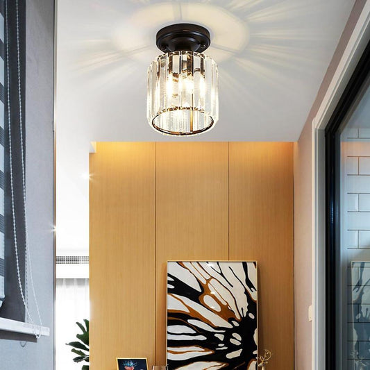 Crystal Semi-Flush Mount Ceiling Light — Nordic Modern Industrial Gold Black Round Square E26 E27 5 Inch