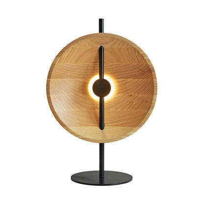 Ash Wood Round Disc Table Lamp Modern Minimalist LED Warm White Black or Natural 20.47 Inch