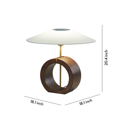 Black Walnut Wood Table Lamp Circular Ring Base Wide Beige Fabric Shade Nordic Japandi LED 12W 20.47 Inch
