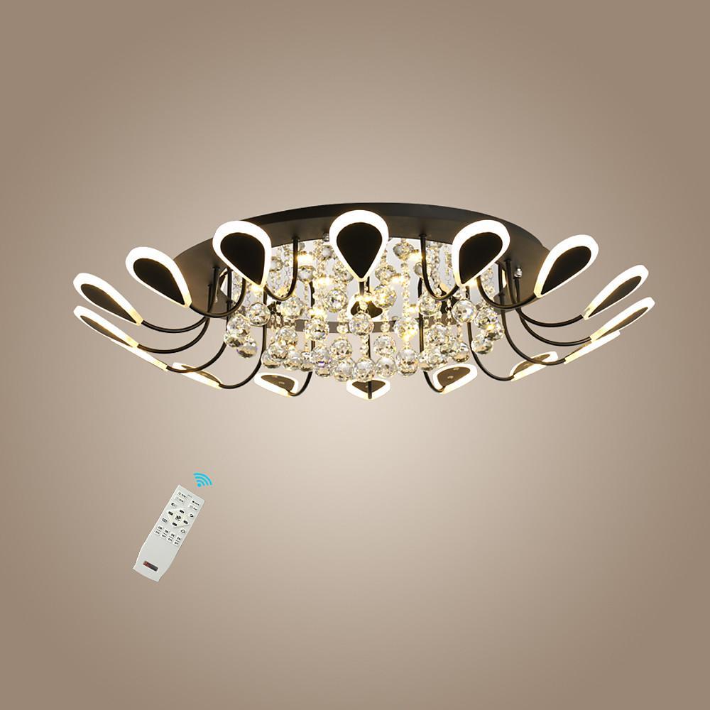Flower-Shaped Crystal Semi-Flush Mount Ceiling Light — Modern Metal Acrylic Crystal LED White Black Dimmable 39 Inch